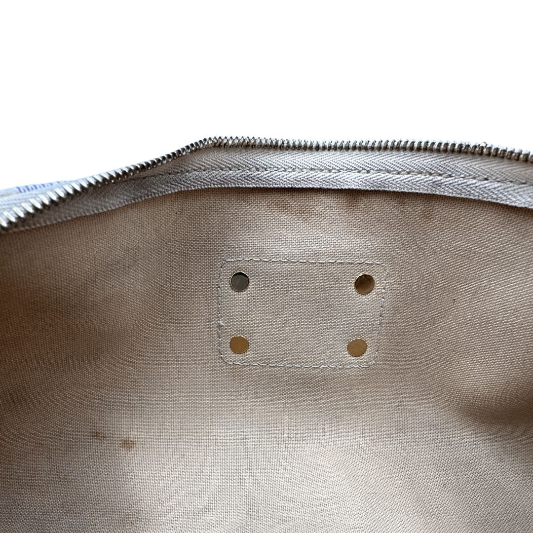 interno Borsa Louis Vuitton Eva in canvas Damier Azur con parti metalliche dorate, di lusso, originale, ottime condizioni, usata 