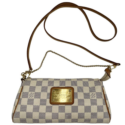 Borsa Louis Vuitton Eva in canvas Damier Azur con parti metalliche dorate, di lusso, originale, ottime condizioni, usata