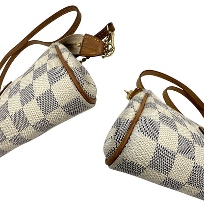 angoli Borsa Louis Vuitton Eva in canvas Damier Azur con parti metalliche dorate, di lusso, originale, ottime condizioni, usata 