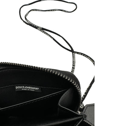  Portafoglio D&G in pelle nera con logo sul front, munito di una tracollina, di lusso, usato