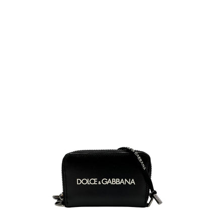  Portafoglio D&G in pelle nera con logo sul front, munito di una tracollina, di lusso, usato