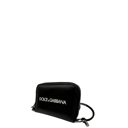  Portafoglio D&G in pelle nera con logo sul front, munito di una tracollina, di lusso, usato