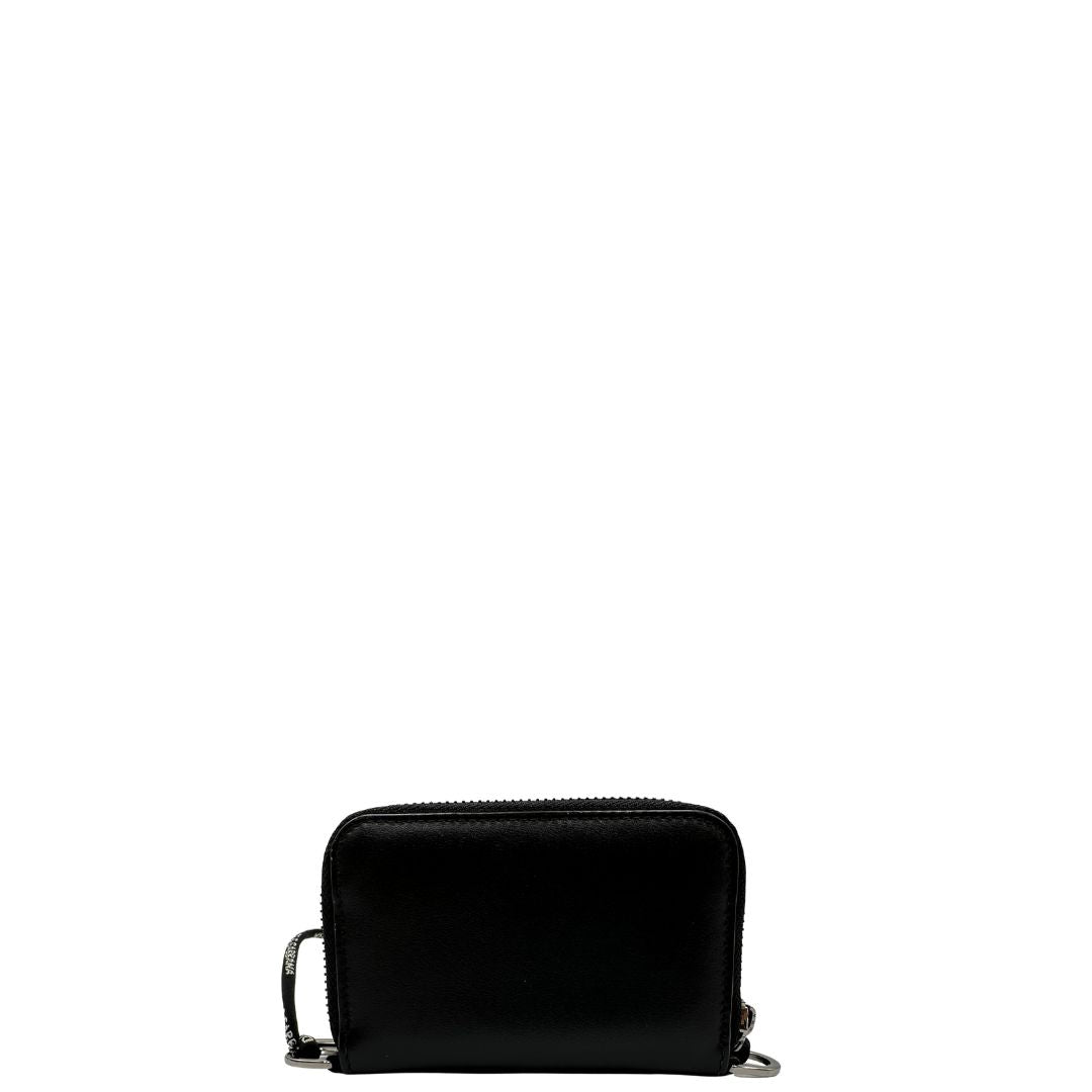  Portafoglio D&G in pelle nera con logo sul front, munito di una tracollina, di lusso, usato