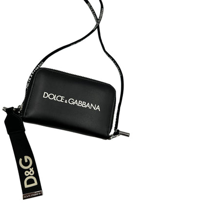  Portafoglio D&G in pelle nera con logo sul front, munito di una tracollina, di lusso, usato