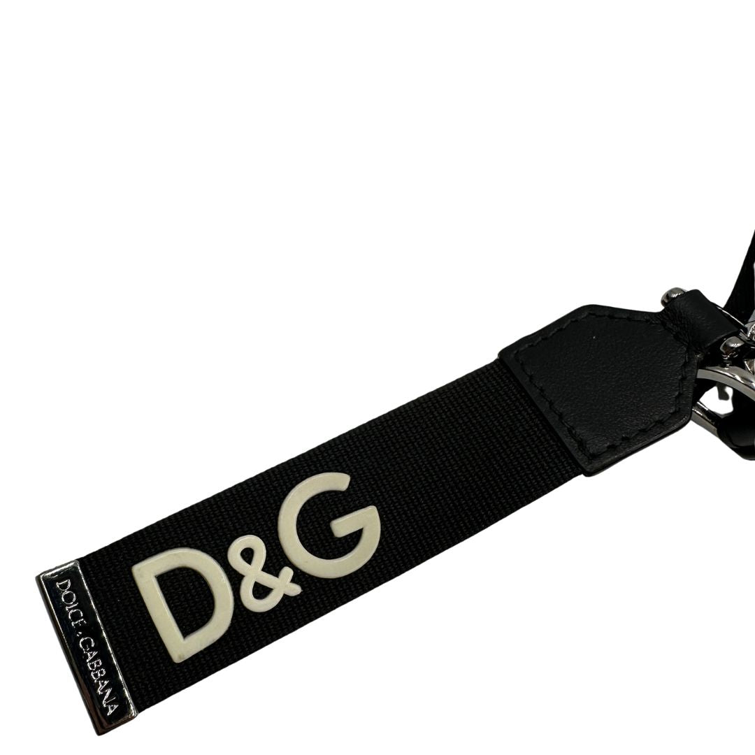  Portafoglio D&G in pelle nera con logo sul front, munito di una tracollina, di lusso, usato
