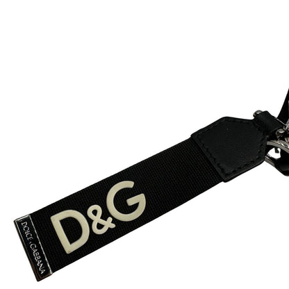  Portafoglio D&G in pelle nera con logo sul front, munito di una tracollina, di lusso, usato