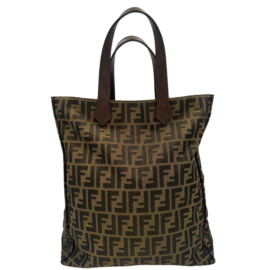 retro  Sac Plat Fendi color tabacco trama Zucca in tessuto e finiture in pelle marrone, di lusso, originale, ottime condizioni 