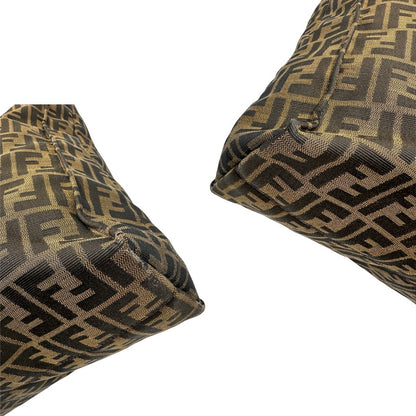 ngoli  Sac Plat Fendi color tabacco trama Zucca in tessuto e finiture in pelle marrone, di lusso, originale, ottime condizioni