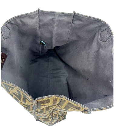 interno  Sac Plat Fendi color tabacco trama Zucca in tessuto e finiture in pelle marrone, di lusso, originale, ottime condizioni 