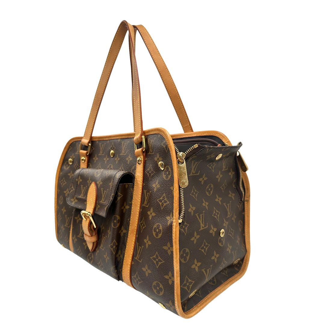 lato Trasportino LV Baxter nella versione GM realizzato in canvas monogram e finiture in vacchetta naturale, di lusso, originale, ottime condizioni, usato