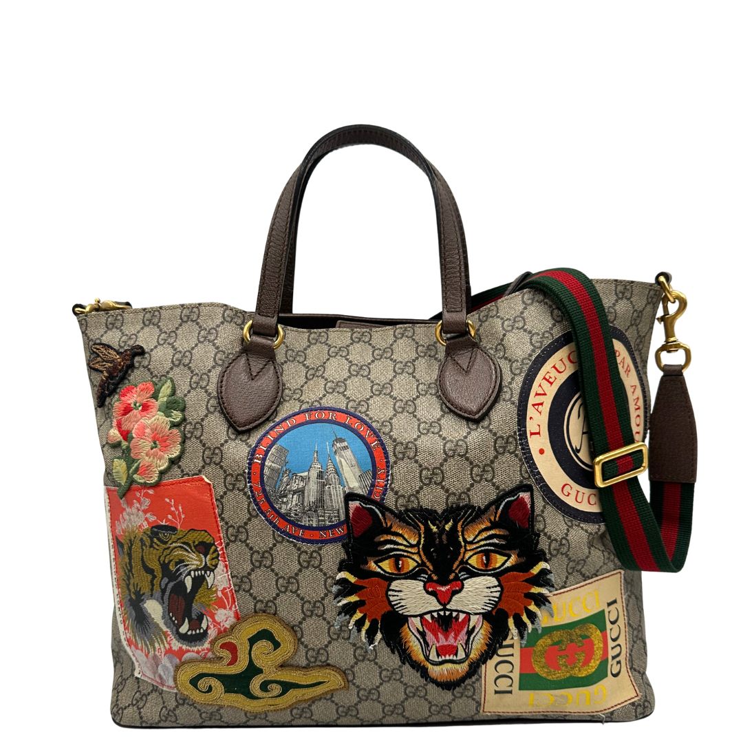 front Borsa Gucci in canvas beige GG e finiture in pelle marrone, di lusso, originale, usata