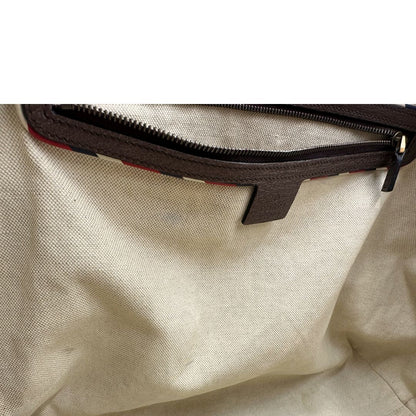 interno Borsa Gucci in canvas beige GG e finiture in pelle marrone, di lusso, originale, usata