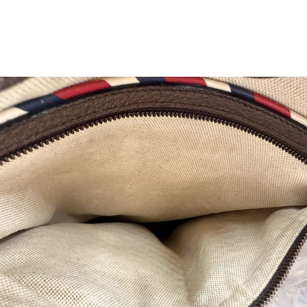 interno Borsa Gucci in canvas beige GG e finiture in pelle marrone, di lusso, originale, usata