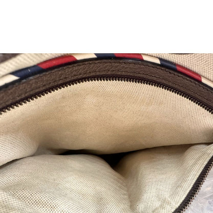 interno Borsa Gucci in canvas beige GG e finiture in pelle marrone, di lusso, originale, usata