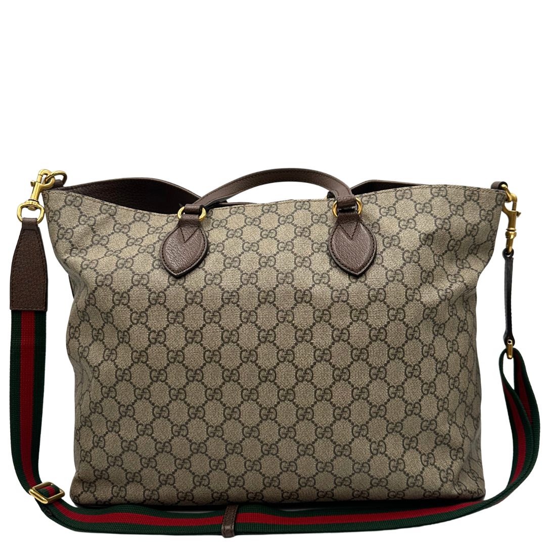 retro Borsa Gucci in canvas beige GG e finiture in pelle marrone, di lusso, originale, usata 