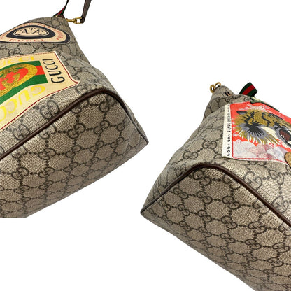 angoli Borsa Gucci in canvas beige GG e finiture in pelle marrone, di lusso, originale, usata 