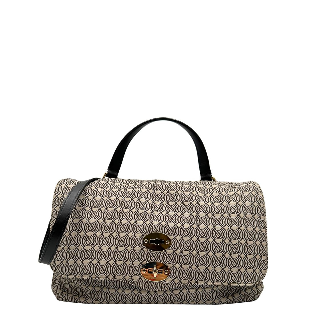 front postina M Zanellato in tessuto beige munita di una tracolla amovibile e regolabile e un manico singolo, di lusso, originale, ottime condizioni, usata 