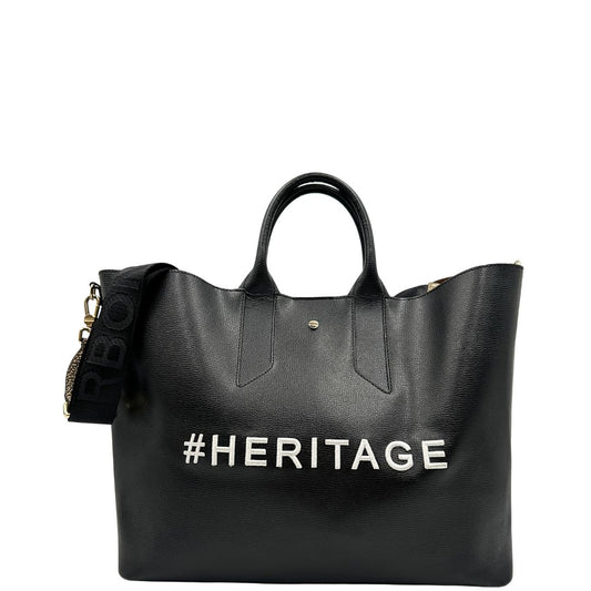  Borsa Borbonese della linea Heritage, realizzata in pelle nera con la scritta #HERITAGE sul davanti, di lusso, originale, ottime condizioni