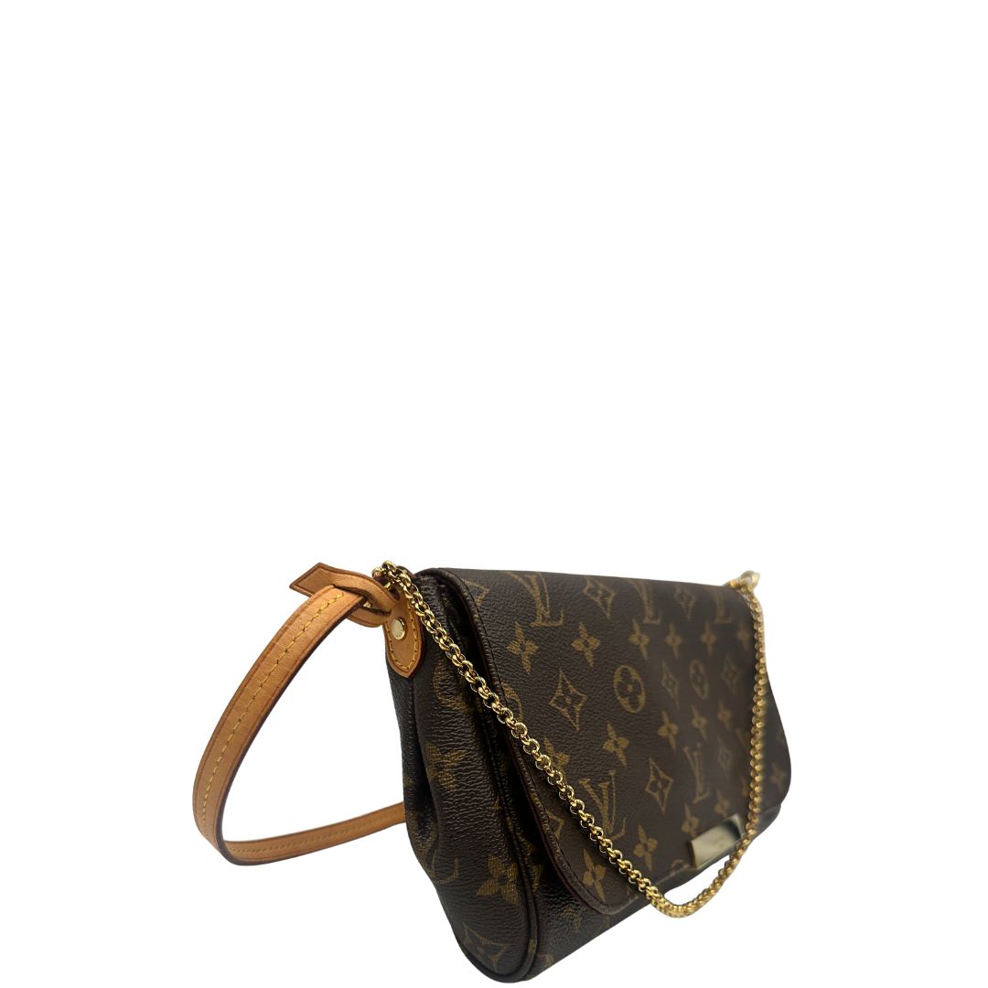 lato  Borsa Louis Vuitton Favorite in canvas monogram con parti metalliche dorate, di lusso, originale, ottime condizioni, usata 
