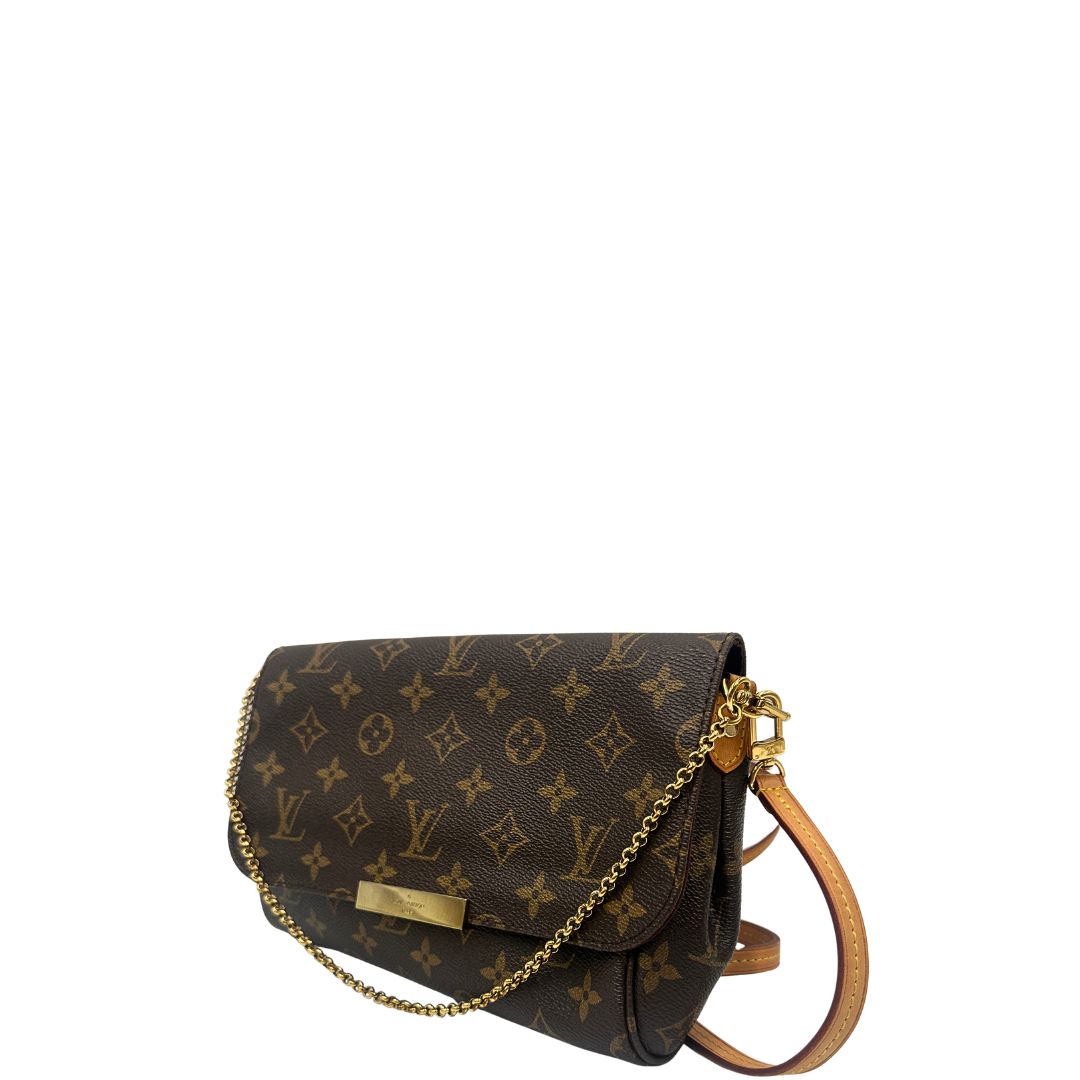 lato  Borsa Louis Vuitton Favorite in canvas monogram con parti metalliche dorate, di lusso, originale, ottime condizioni, usata 