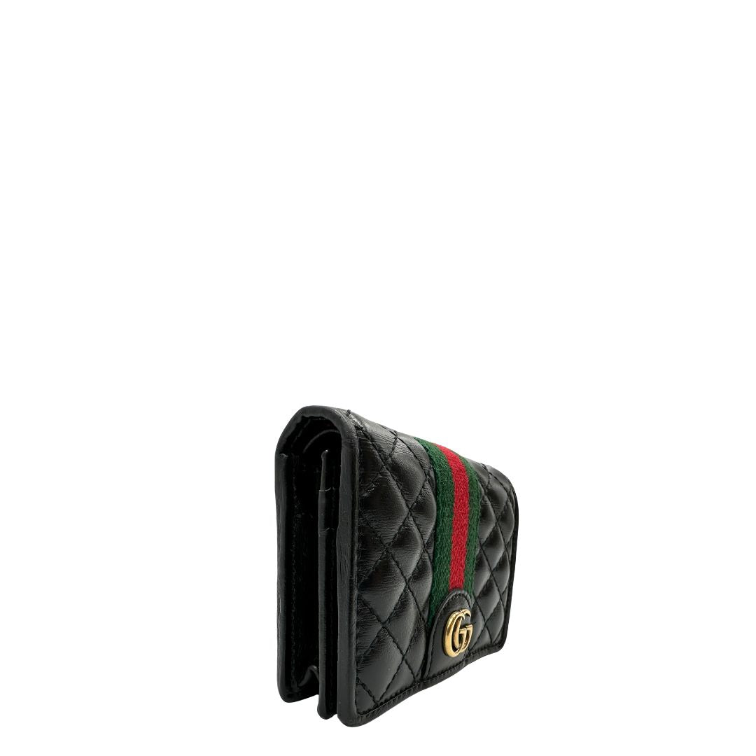 Portafoglio Gucci in pelle nera con dettaglio Web verde e rosso