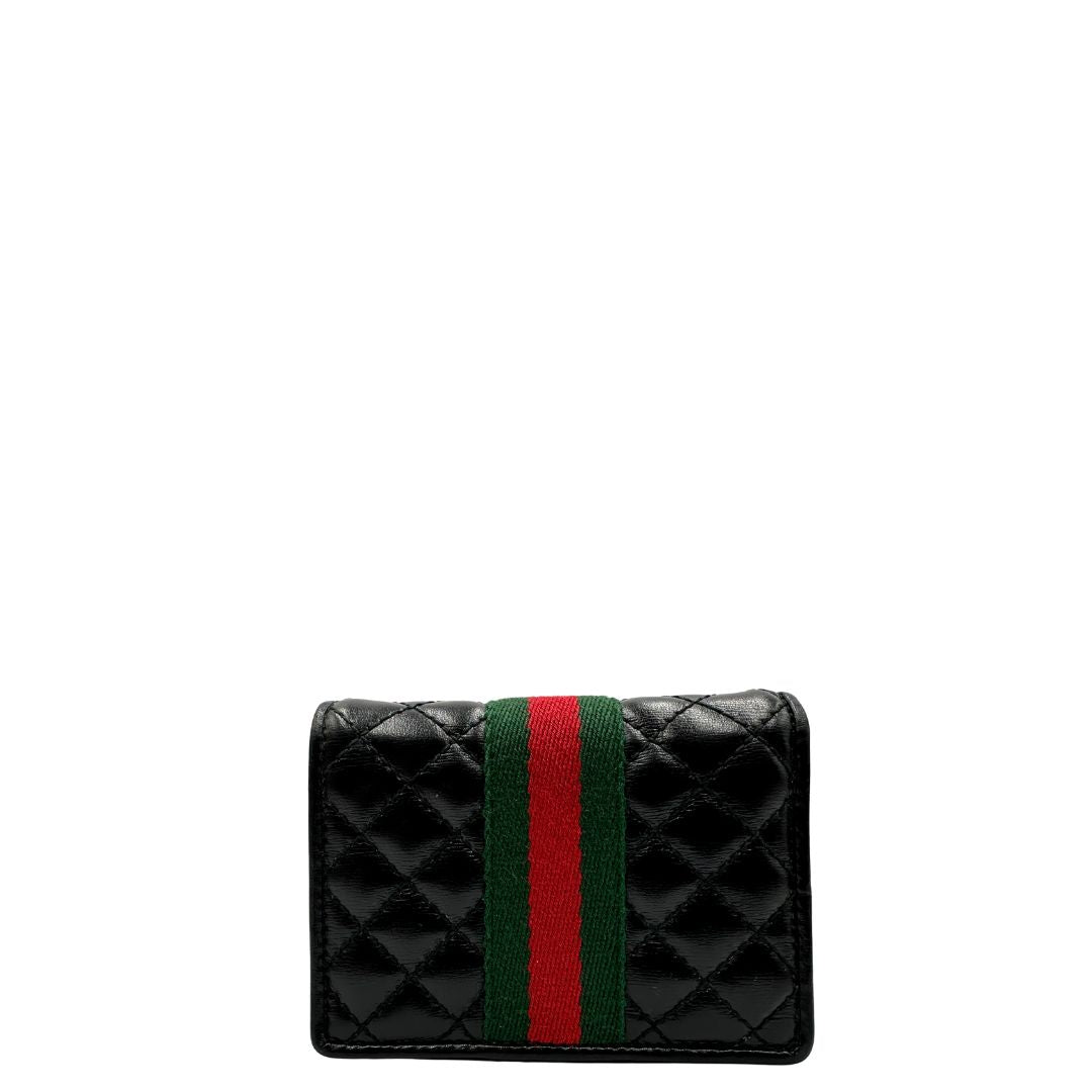 Portafoglio Gucci in pelle nera con dettaglio Web verde e rosso
