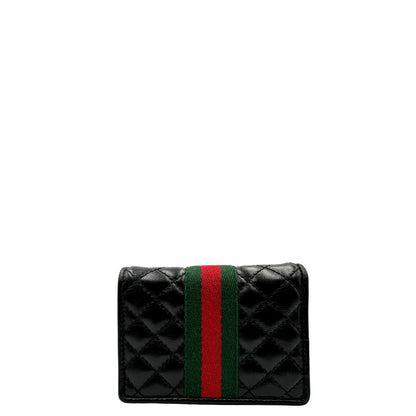 Portafoglio Gucci in pelle nera con dettaglio Web verde e rosso