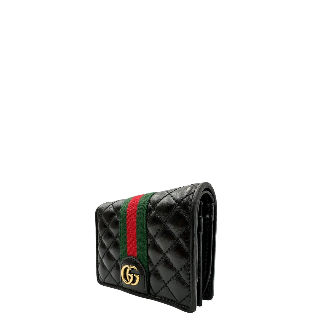 Portafoglio Gucci in pelle nera con dettaglio Web verde e rosso