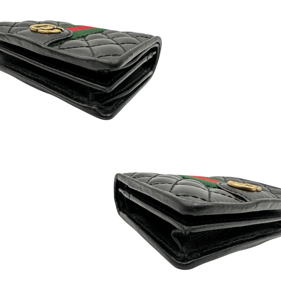 Portafoglio Gucci in pelle nera con dettaglio Web verde e rosso