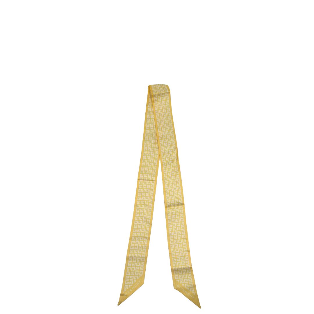 Front Bandeau Givenchy giallo  in 100% seta con trama logo bianca. Originale, di lusso, usato, in condizioni eccellenti. 