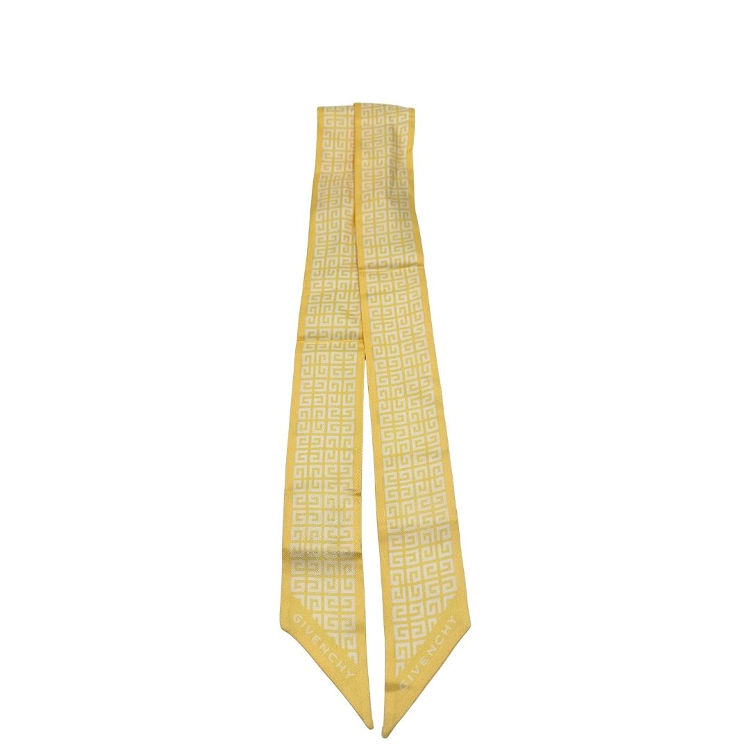Bandeau Givenchy giallo  in 100% seta con trama logo bianca. Originale, di lusso, usato, in condizioni eccellenti. 
