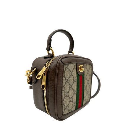 lato Borsa Gucci in canvas GG Supreme con l'iconica striscia Web verde e rossa, di lusso, originale, ottime condizioni, usata 