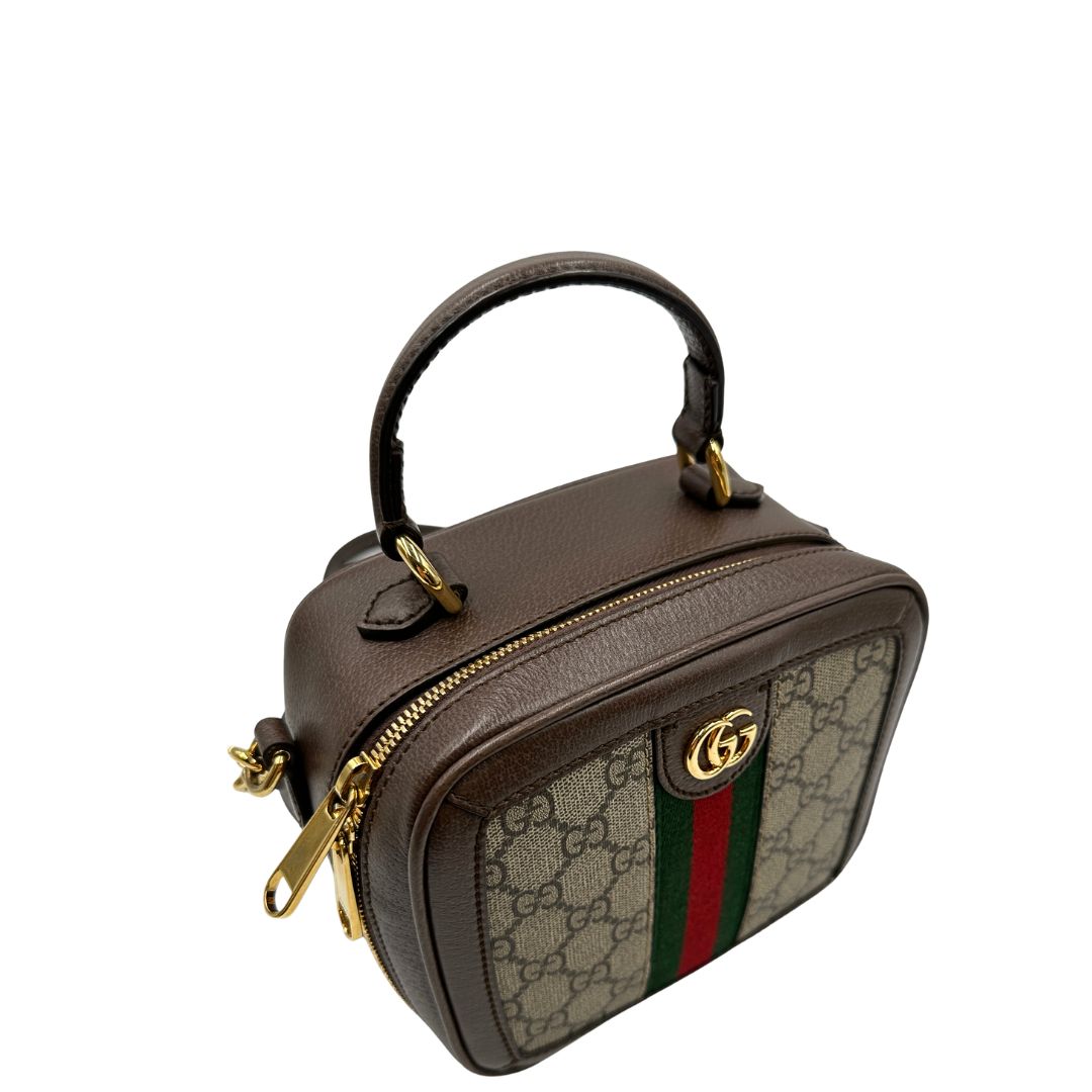manico Borsa Gucci in canvas GG Supreme con l'iconica striscia Web verde e rossa, di lusso, originale, ottime condizioni, usata