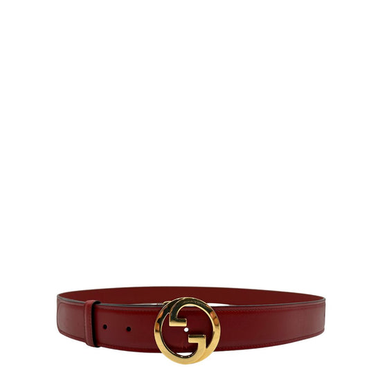 Cintura Gucci in pelle rossa con logo GG in metallo dorato, di lusso, originale, usata