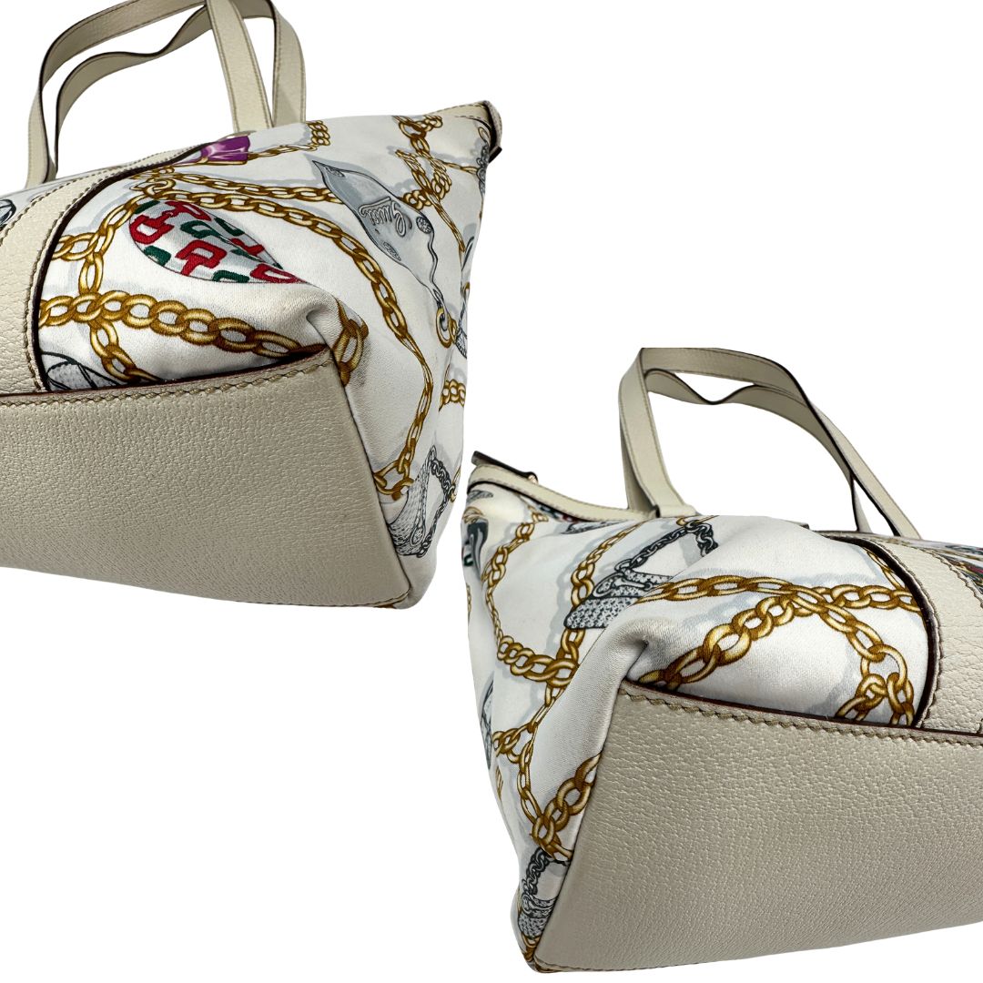 angoli  Borsa Gucci in tessuto con trama multicolor e finiture in pelle color bianco gesso, di lusso, originale, ottime condizioni, usata 