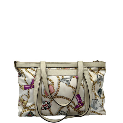 retro  Borsa Gucci in tessuto con trama multicolor e finiture in pelle color bianco gesso, di lusso, originale, ottime condizioni, usata 