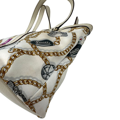  Borsa Gucci in tessuto con trama multicolor e finiture in pelle color bianco gesso, di lusso, originale, ottime condizioni, usata