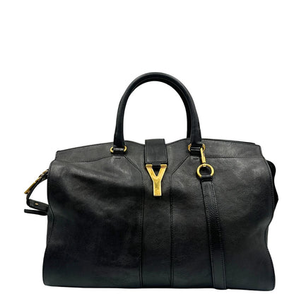 Front borsa Yves Saint Laurent modello Cabas Chyc in pelle nera con parti metalliche dorate. Originale, di lusso, usato, in condizioni ottime.
