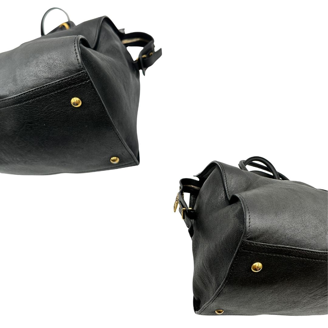 Angoli borsa Yves Saint Laurent modello Cabas Chyc in pelle nera con parti metalliche dorate. Originale, di lusso, usato, in condizioni ottime.
