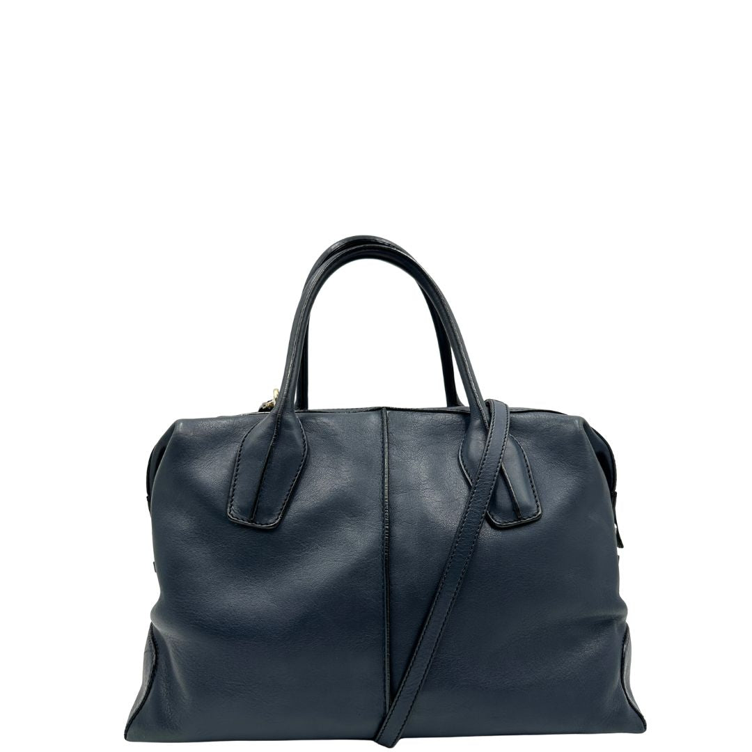 Front, Borsa Tod's in pelle blu indossabile a tracolla, a spalla o a mano. Originale, usata, di lusso, in ottime condizioni.