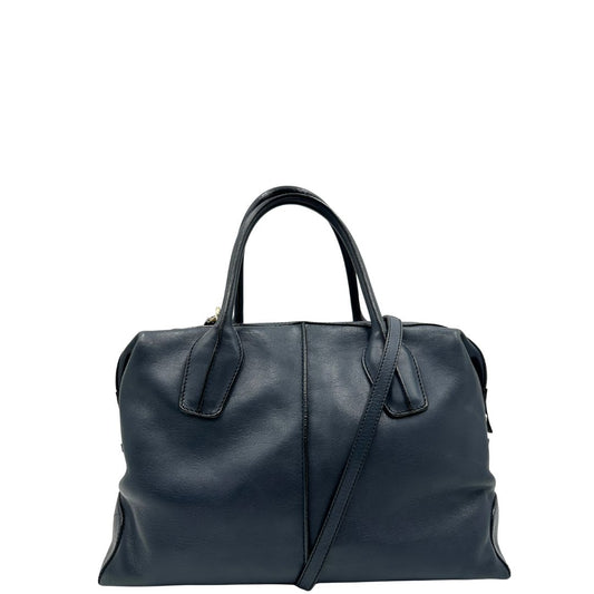 Front, Borsa Tod's in pelle blu indossabile a tracolla, a spalla o a mano. Originale, usata, di lusso, in ottime condizioni.