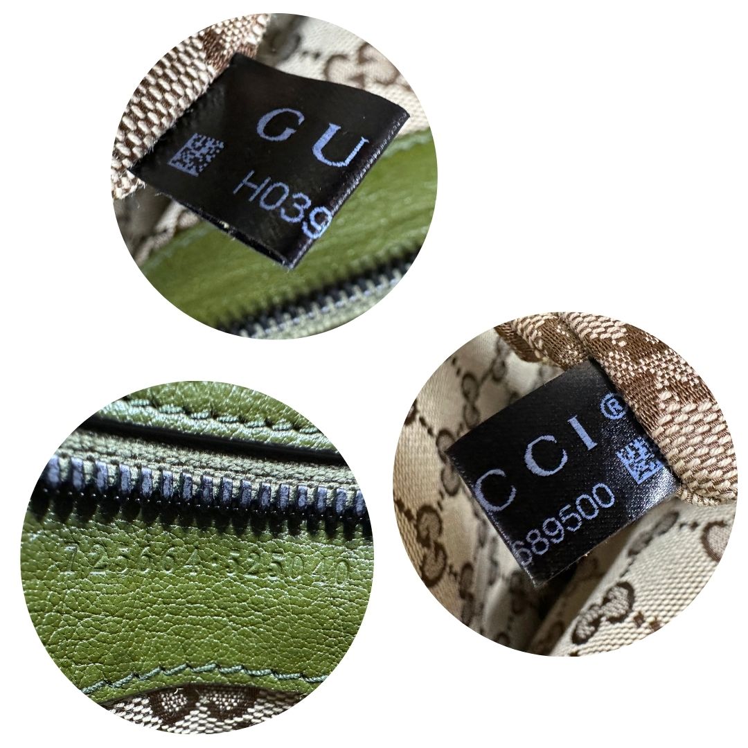 interno  Tote Gucci Monochrome Double G Drawstring in pelle verde con manici regolabili, di lusso, originale, ottime condizioni, usata