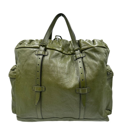 retro Tote Gucci Monochrome Double G Drawstring in pelle verde con manici regolabili, di lusso, originale, ottime condizioni, usata