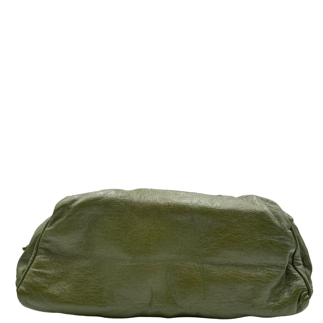 base Tote Gucci Monochrome Double G Drawstring in pelle verde con manici regolabili, di lusso, originale, ottime condizioni, usata