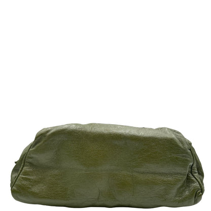 base Tote Gucci Monochrome Double G Drawstring in pelle verde con manici regolabili, di lusso, originale, ottime condizioni, usata