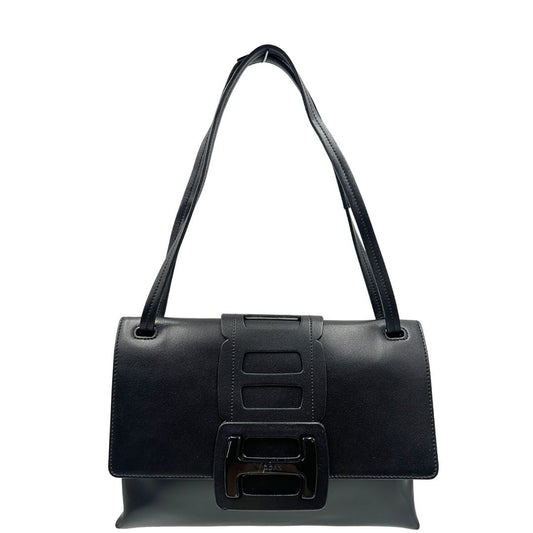 front BraBorsa Hogan H-Bag in pelle nera munita di doppi manici, indossabile a spalla, di lusso, originale, ottime condizioni, usata 