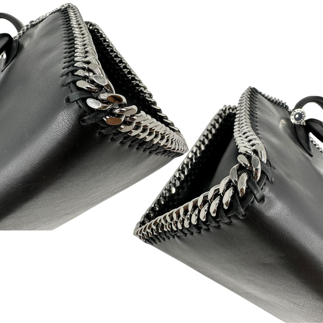angoli  Borsa Stella McCartney Falabella in pelle vegana nera con catene argentate, di lusso, originale, ottime condizioni, usata 
