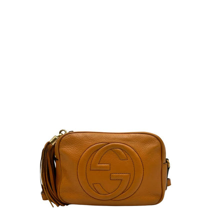 front Borsa Gucci Soho in pelle martellata color curcuma, di lusso, originale, usata, buone condizioni 