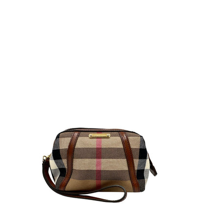 front Pochette Burberry in tessuto trama tartan con finiture in pelle marroni, di lusso, originale, ottime condizioni, usata 