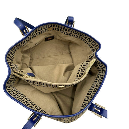 internointerno Borsa Fendi in tessuto trama zucchino con finiture in pelle blu, di lusso, originale, ottime condizioni, usata  